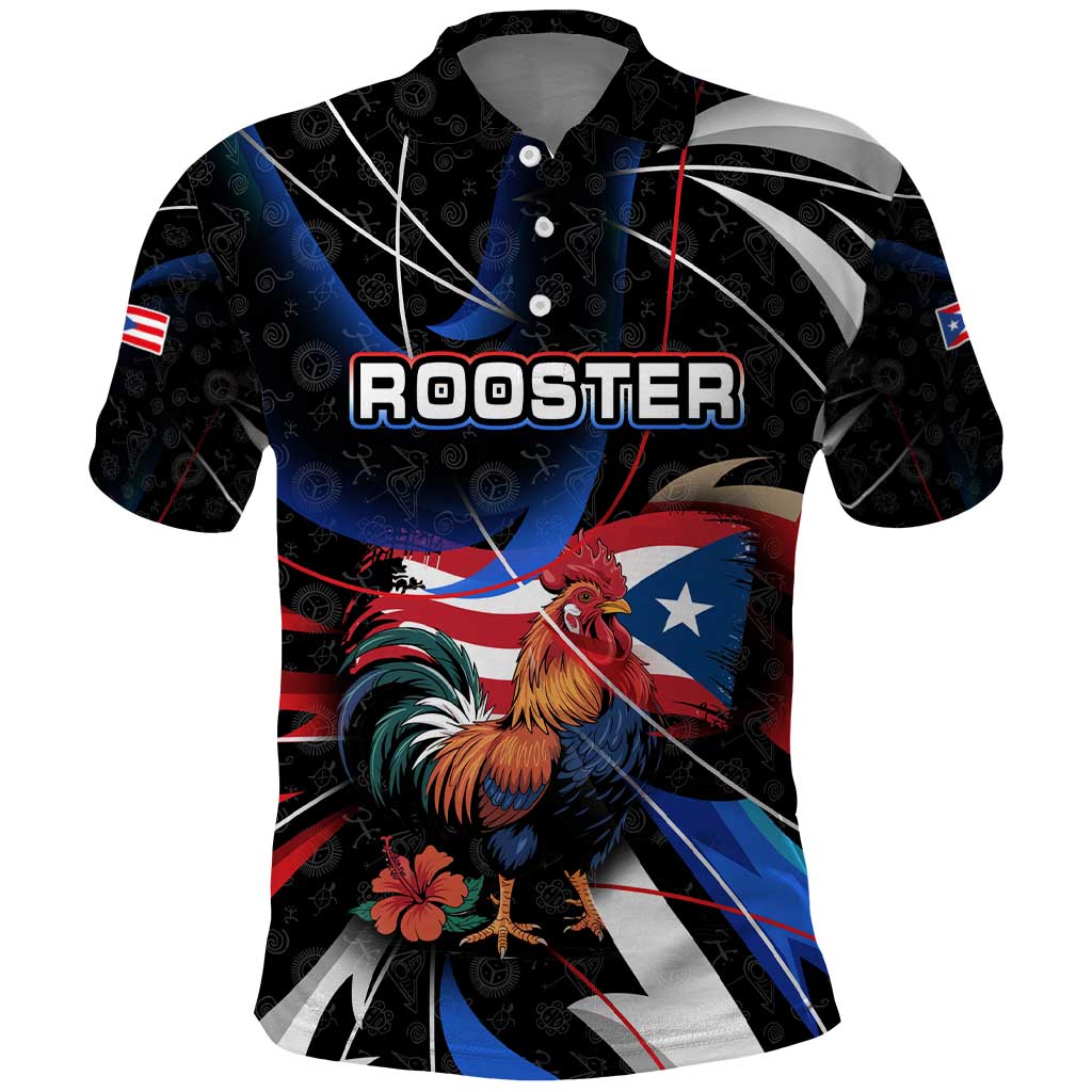 Puerto Rico Rooster Polo Shirt with Flag Design and Tropical Hibiscus Flowers TS04