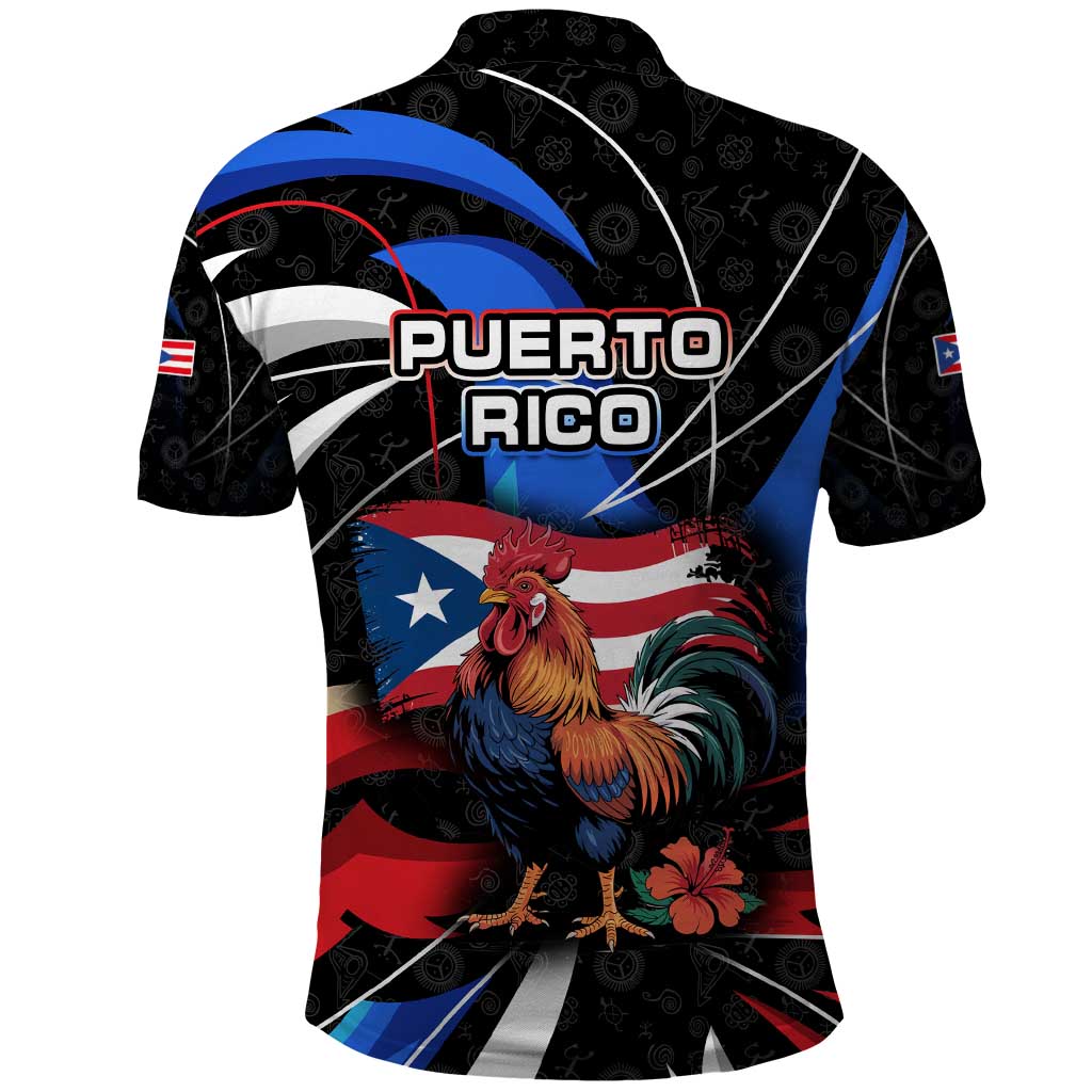 Puerto Rico Rooster Polo Shirt with Flag Design and Tropical Hibiscus Flowers TS04