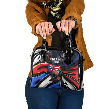 Puerto Rico Rooster Shoulder Handbag with Flag Design and Tropical Hibiscus Flowers TS04
