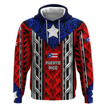 Puerto Rico Hoodie with Tribal Patterns, Flag Emblem, and Taino Symbol Design TS04