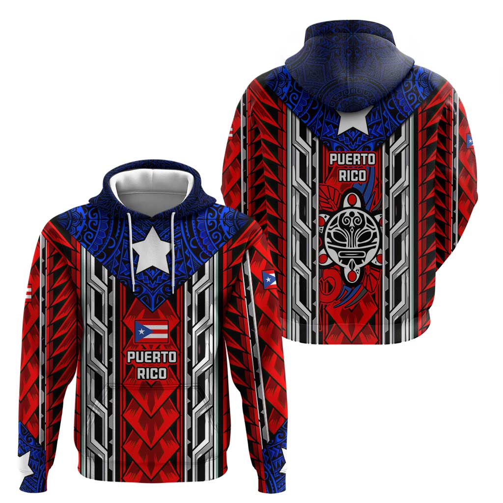 Puerto Rico Hoodie with Tribal Patterns, Flag Emblem, and Taino Symbol Design TS04