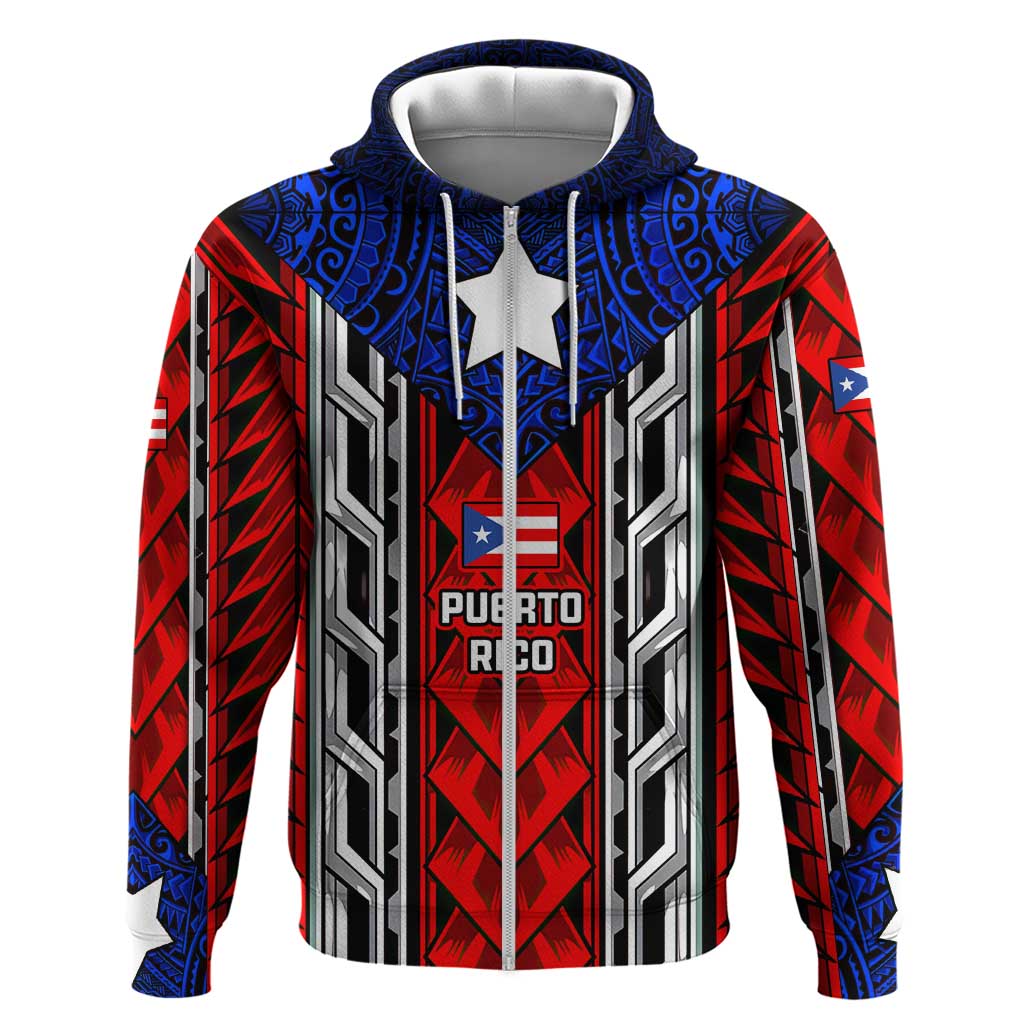 Puerto Rico Hoodie with Tribal Patterns, Flag Emblem, and Taino Symbol Design TS04