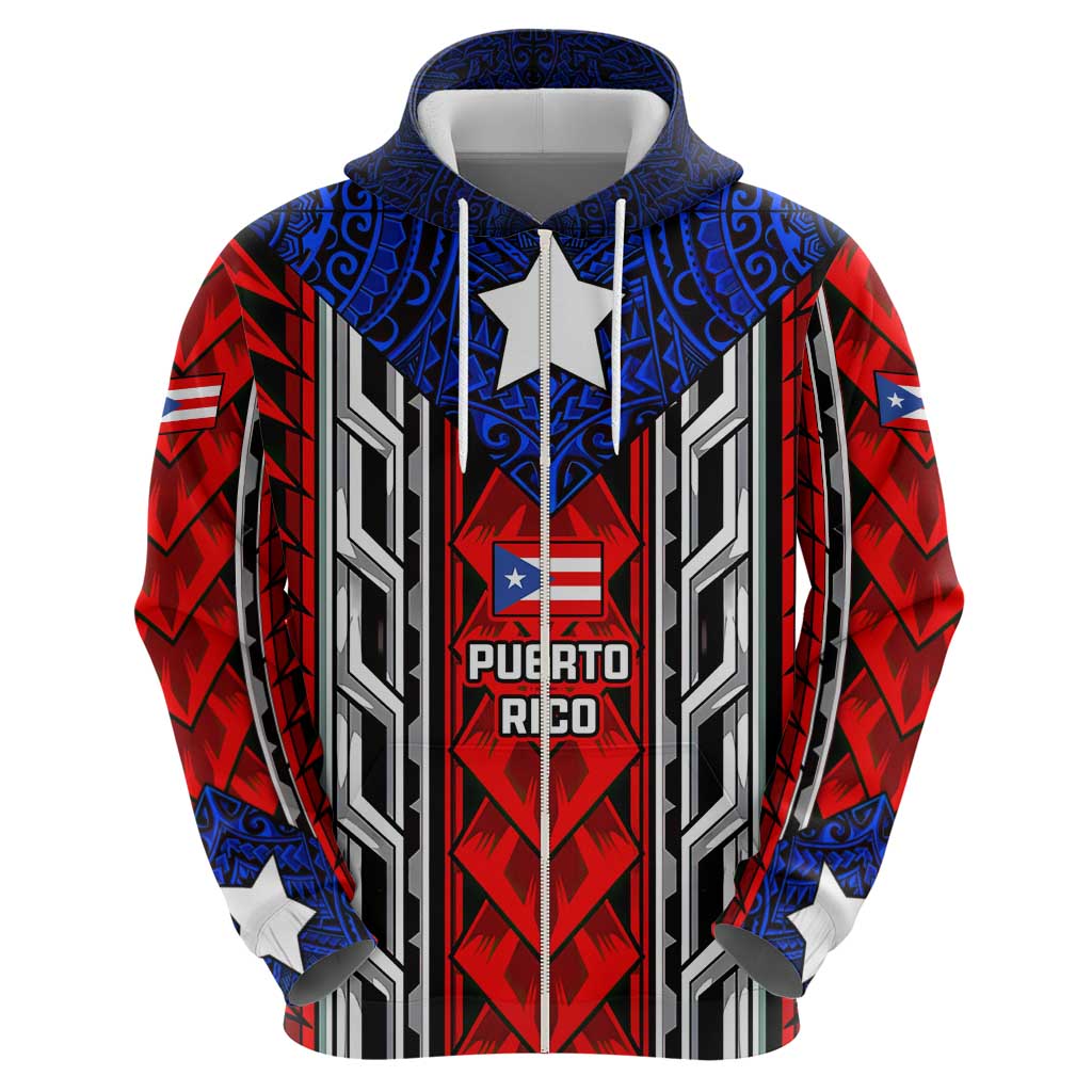 Puerto Rico Hoodie with Tribal Patterns, Flag Emblem, and Taino Symbol Design TS04