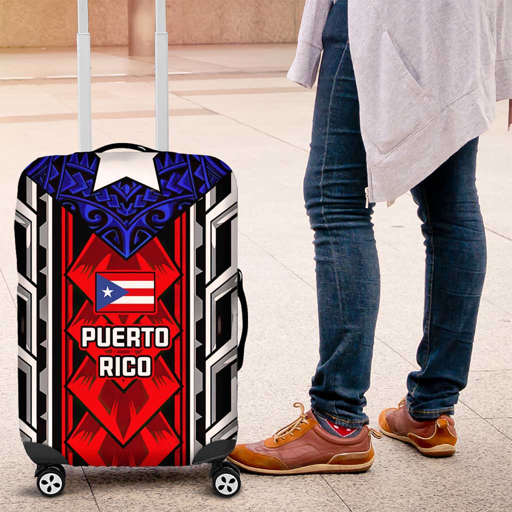Puerto Rico Luggage Cover with Tribal Patterns, Flag Emblem, and Taino Symbol Design TS04