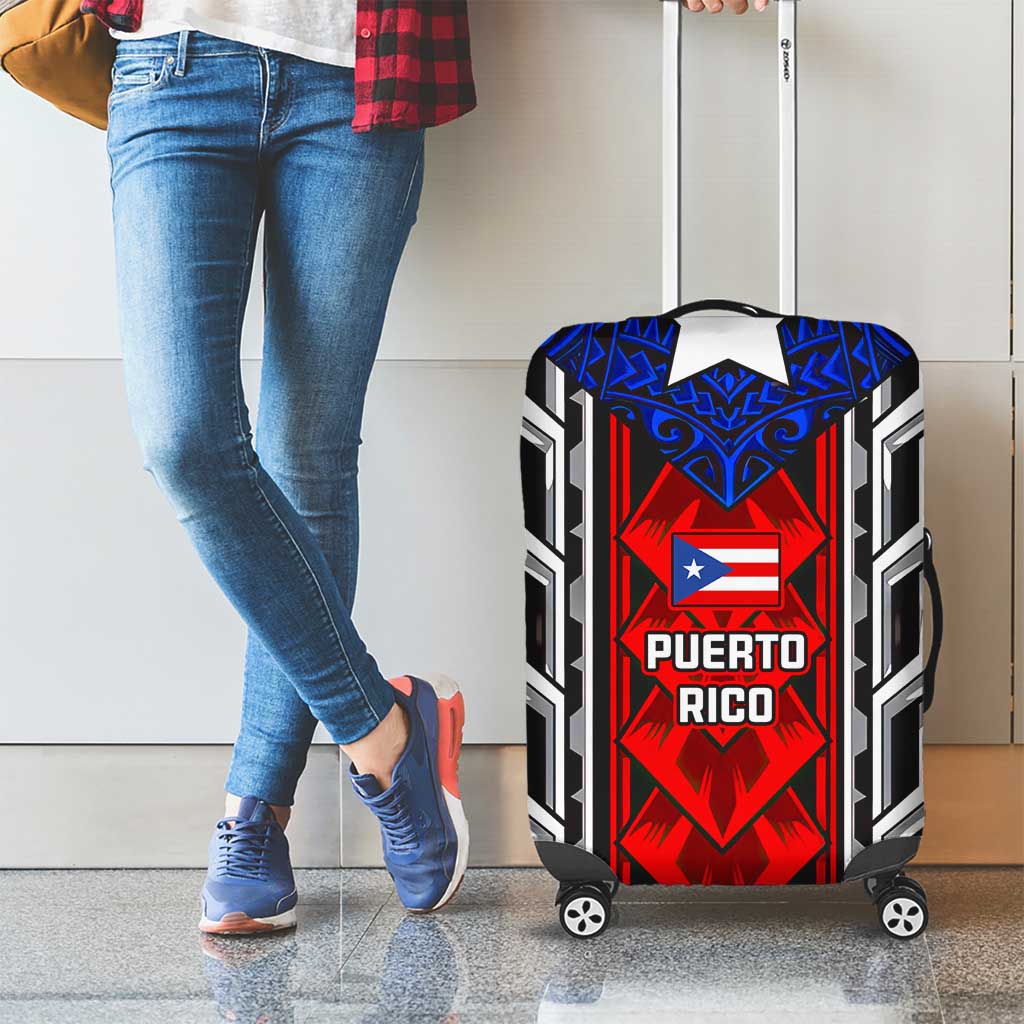 Puerto Rico Luggage Cover with Tribal Patterns, Flag Emblem, and Taino Symbol Design TS04