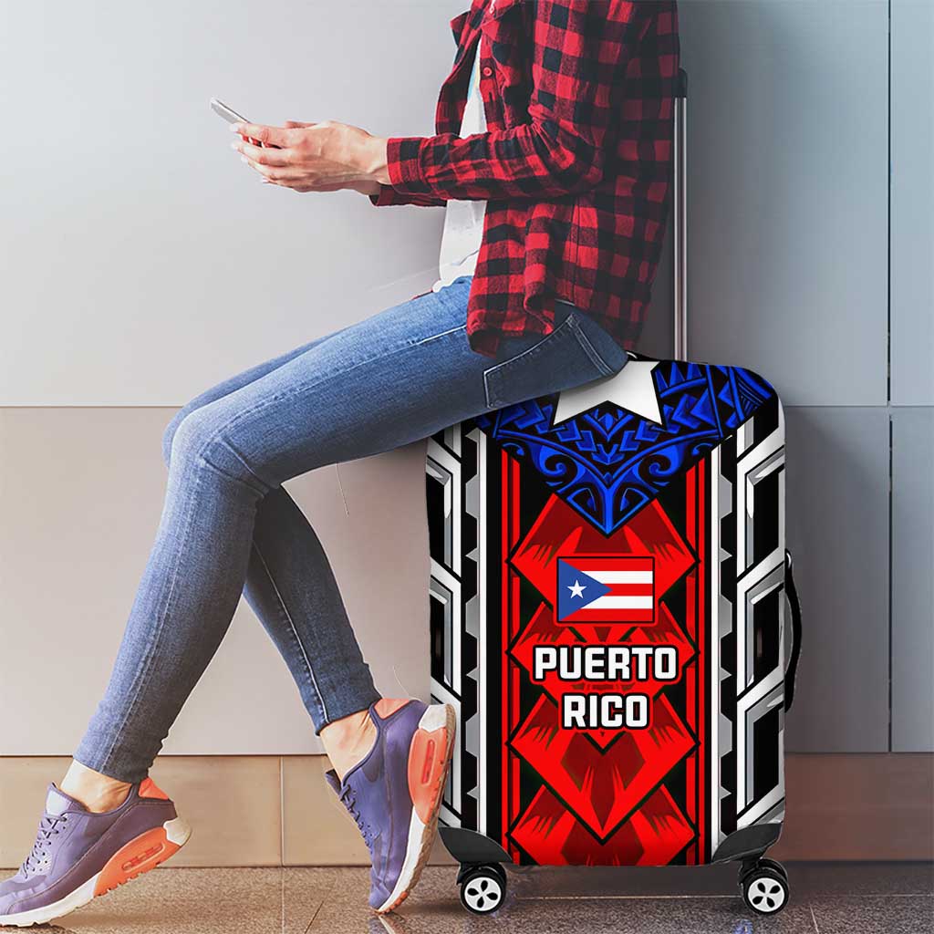 Puerto Rico Luggage Cover with Tribal Patterns, Flag Emblem, and Taino Symbol Design TS04