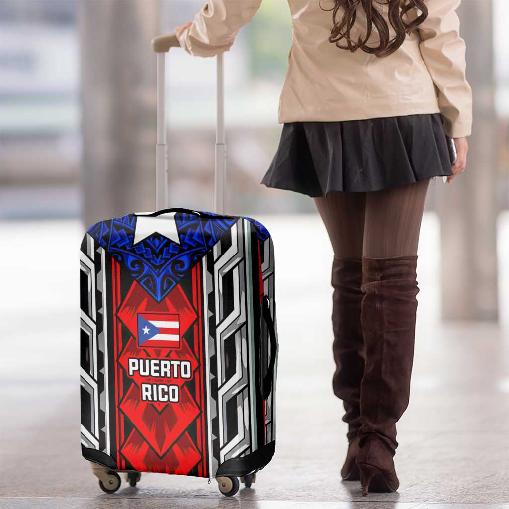 Puerto Rico Luggage Cover with Tribal Patterns, Flag Emblem, and Taino Symbol Design TS04