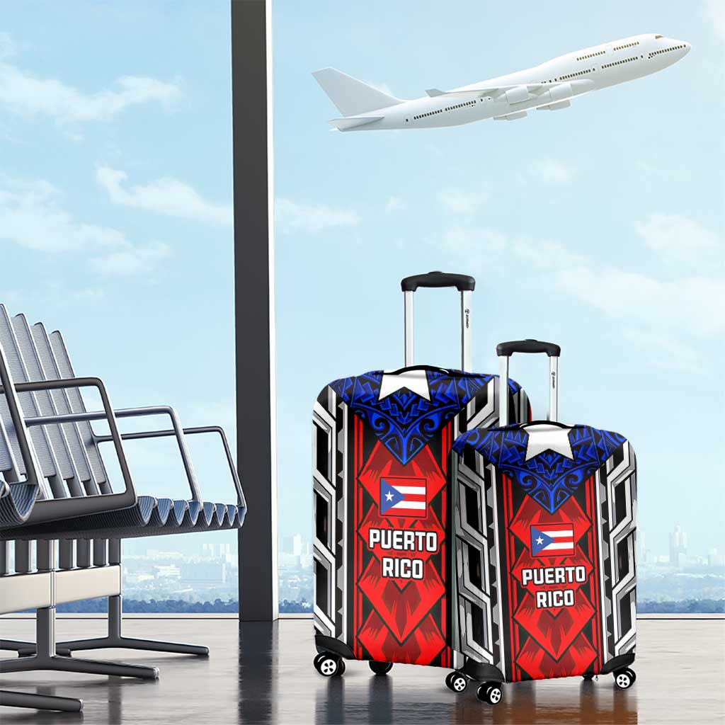 Puerto Rico Luggage Cover with Tribal Patterns, Flag Emblem, and Taino Symbol Design TS04