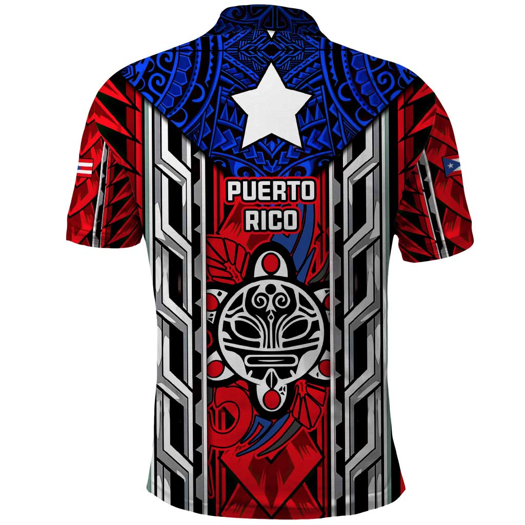 Puerto Rico Polo Shirt with Tribal Patterns, Flag Emblem, and Taino Symbol Design TS04