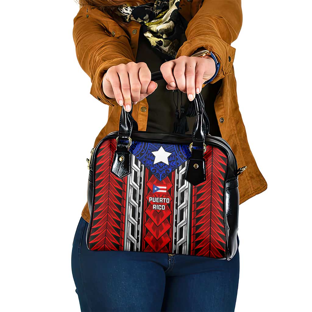 Puerto Rico Shoulder Handbag with Tribal Patterns, Flag Emblem, and Taino Symbol Design TS04