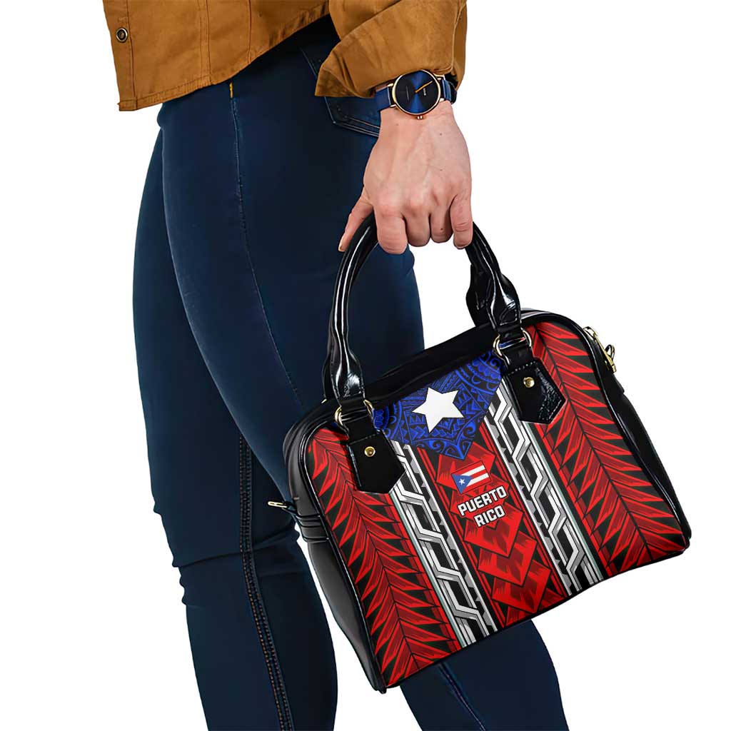 Puerto Rico Shoulder Handbag with Tribal Patterns, Flag Emblem, and Taino Symbol Design TS04