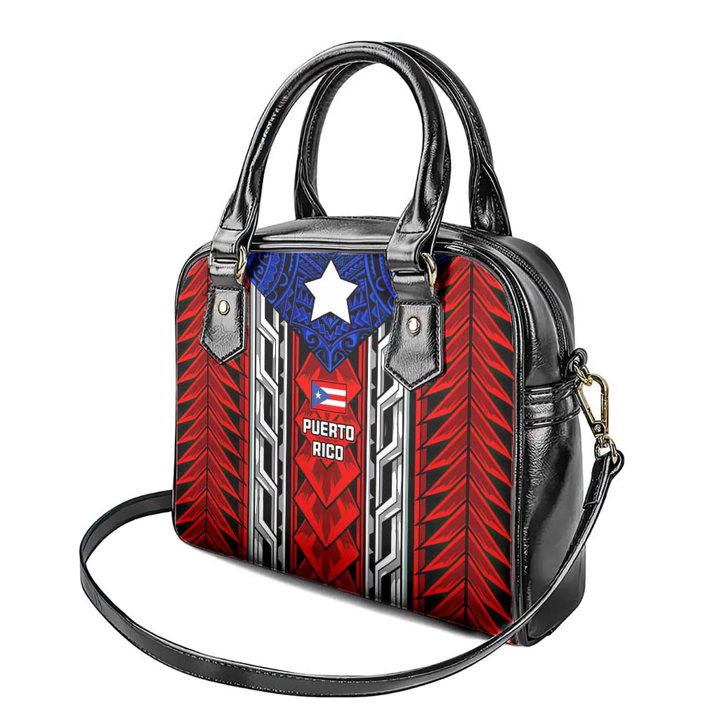 Puerto Rico Shoulder Handbag with Tribal Patterns, Flag Emblem, and Taino Symbol Design TS04
