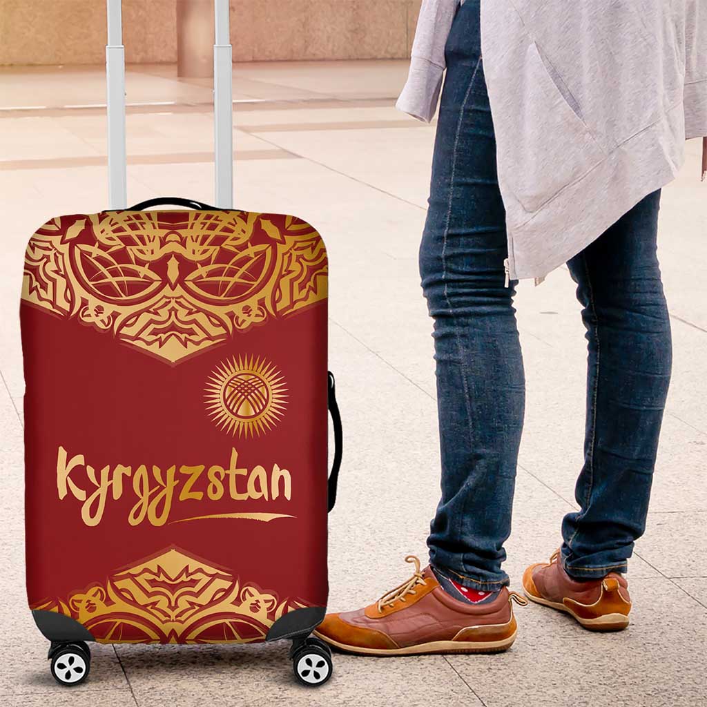 Kyrgyzstan National Symbol Luggage Cover Traditional Golden Pattern in Red and Gold TS04