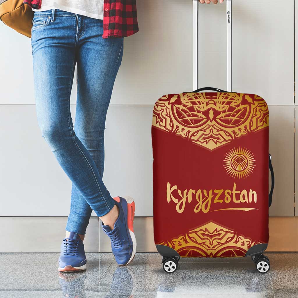 Kyrgyzstan National Symbol Luggage Cover Traditional Golden Pattern in Red and Gold TS04