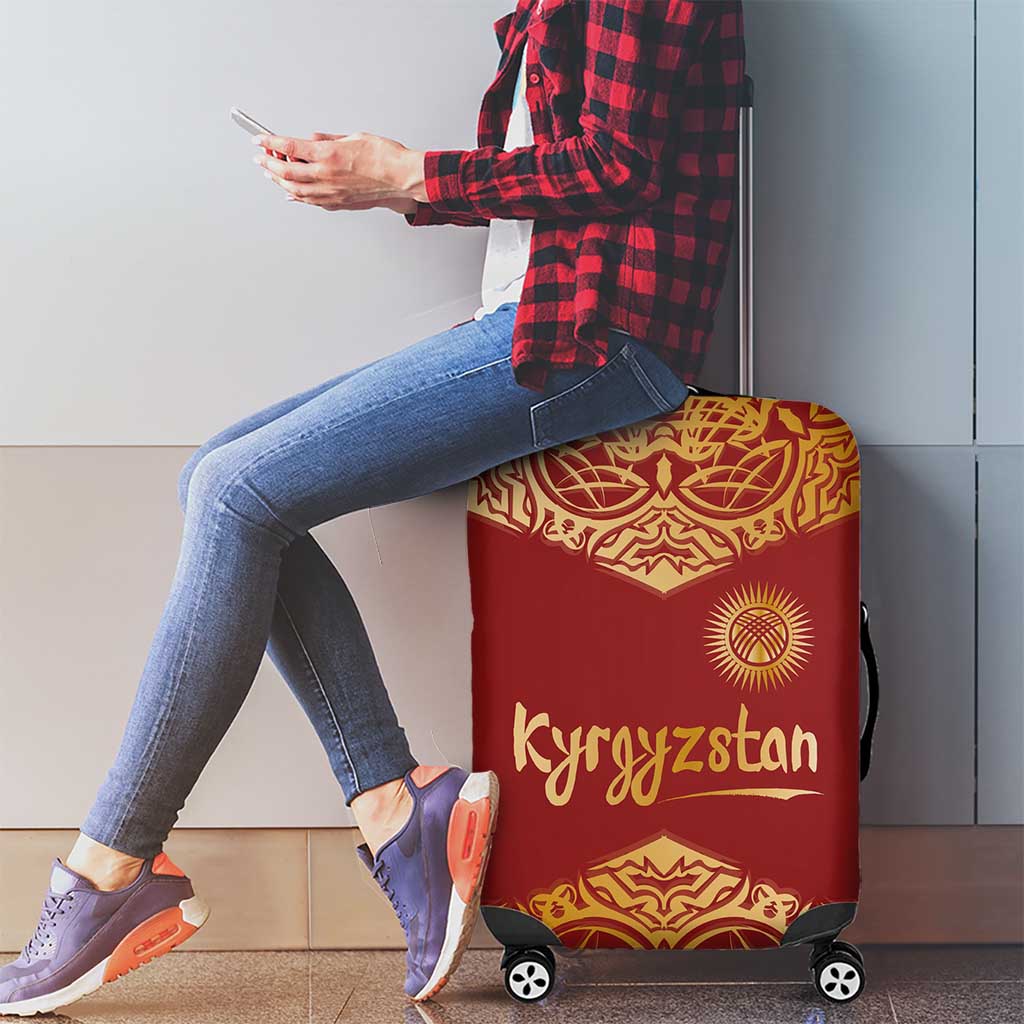 Kyrgyzstan National Symbol Luggage Cover Traditional Golden Pattern in Red and Gold TS04