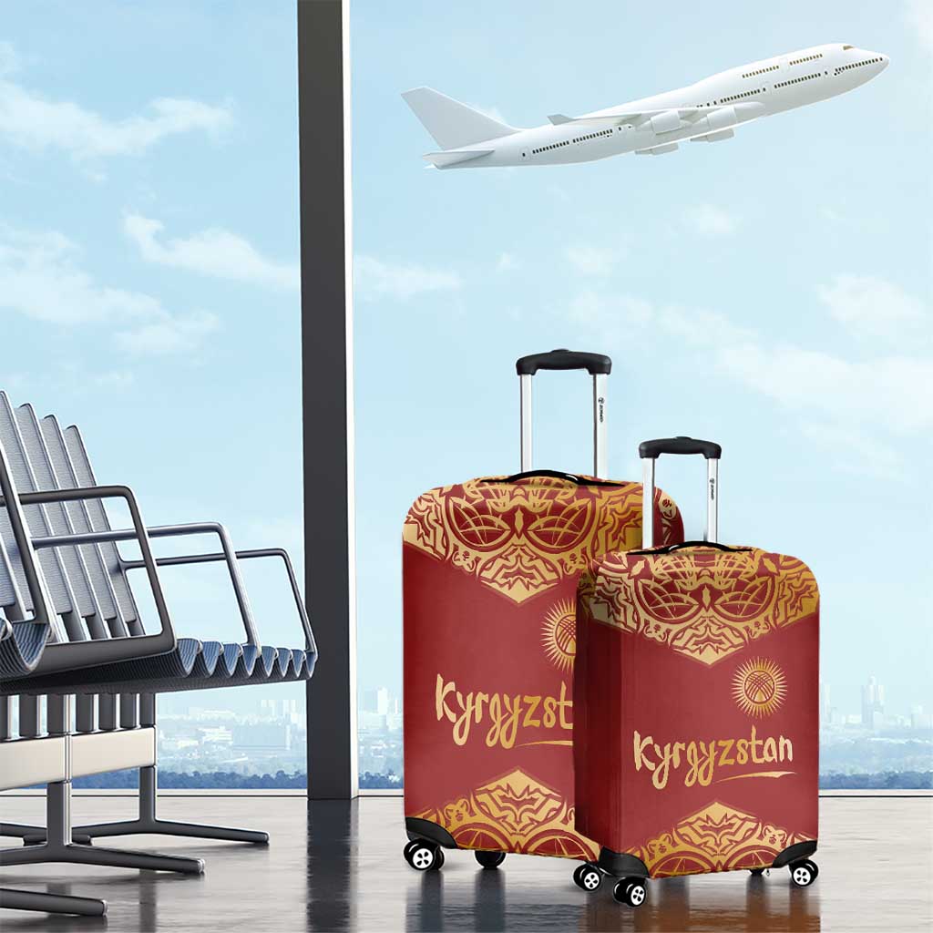 Kyrgyzstan National Symbol Luggage Cover Traditional Golden Pattern in Red and Gold TS04