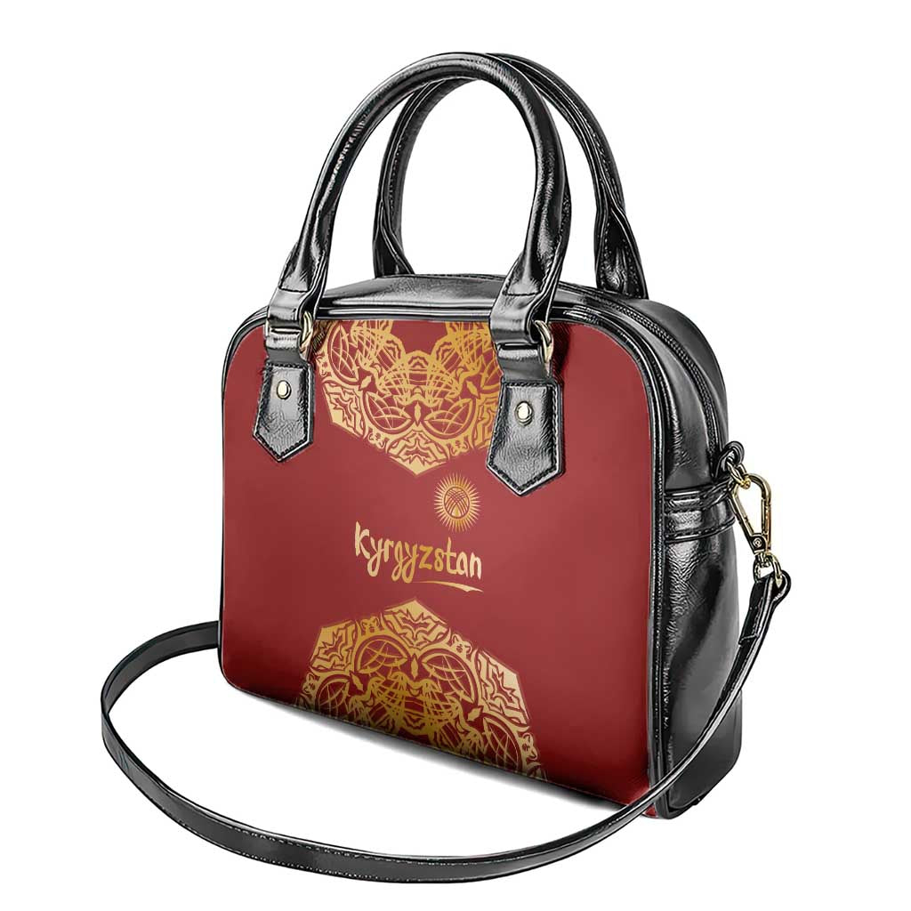Kyrgyzstan National Symbol Shoulder Handbag Traditional Golden Pattern in Red and Gold TS04