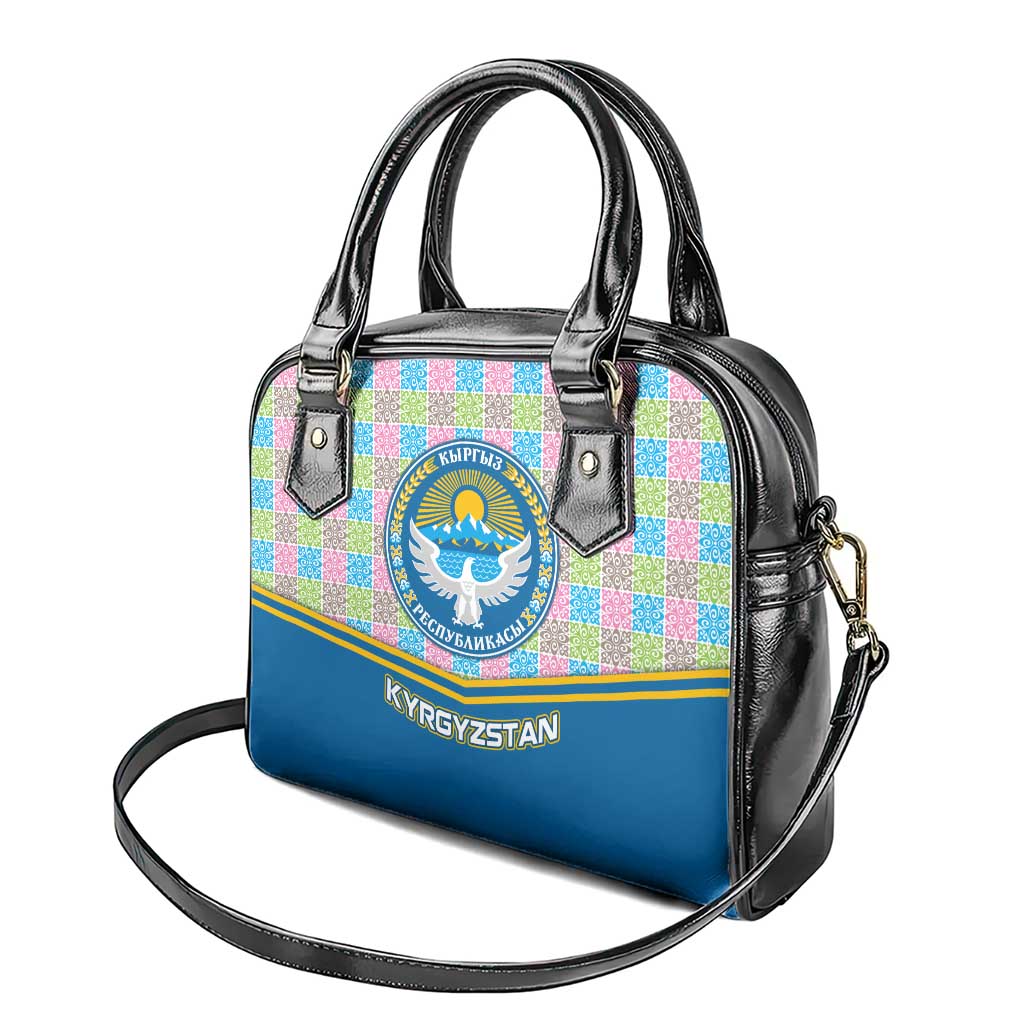 Kyrgyzstan Colorful Patchwork Pattern Shoulder Handbag with National Crest and Flag Accents TS04