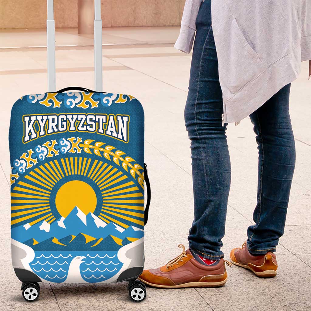 Kyrgyzstan Mountain Sunrise Luggage Cover with Blue with Eagle, Sun, and National Flag Design TS04