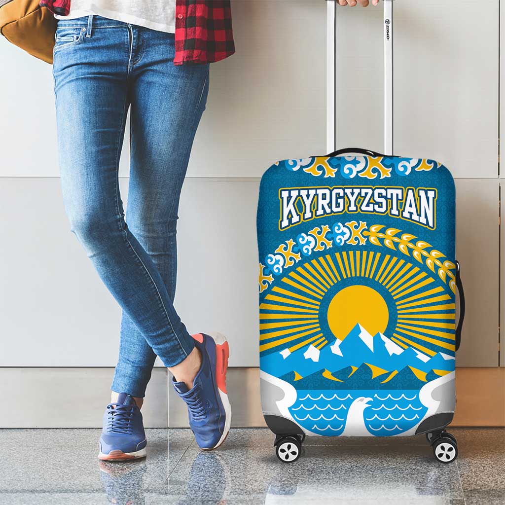Kyrgyzstan Mountain Sunrise Luggage Cover with Blue with Eagle, Sun, and National Flag Design TS04