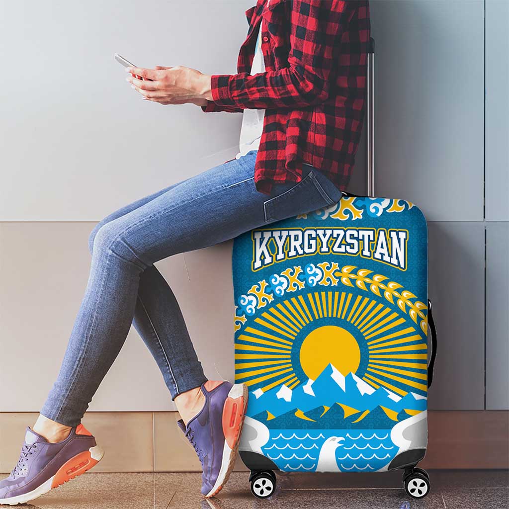 Kyrgyzstan Mountain Sunrise Luggage Cover with Blue with Eagle, Sun, and National Flag Design TS04