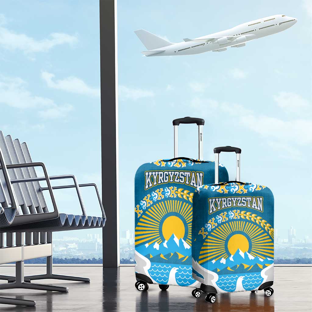 Kyrgyzstan Mountain Sunrise Luggage Cover with Blue with Eagle, Sun, and National Flag Design TS04