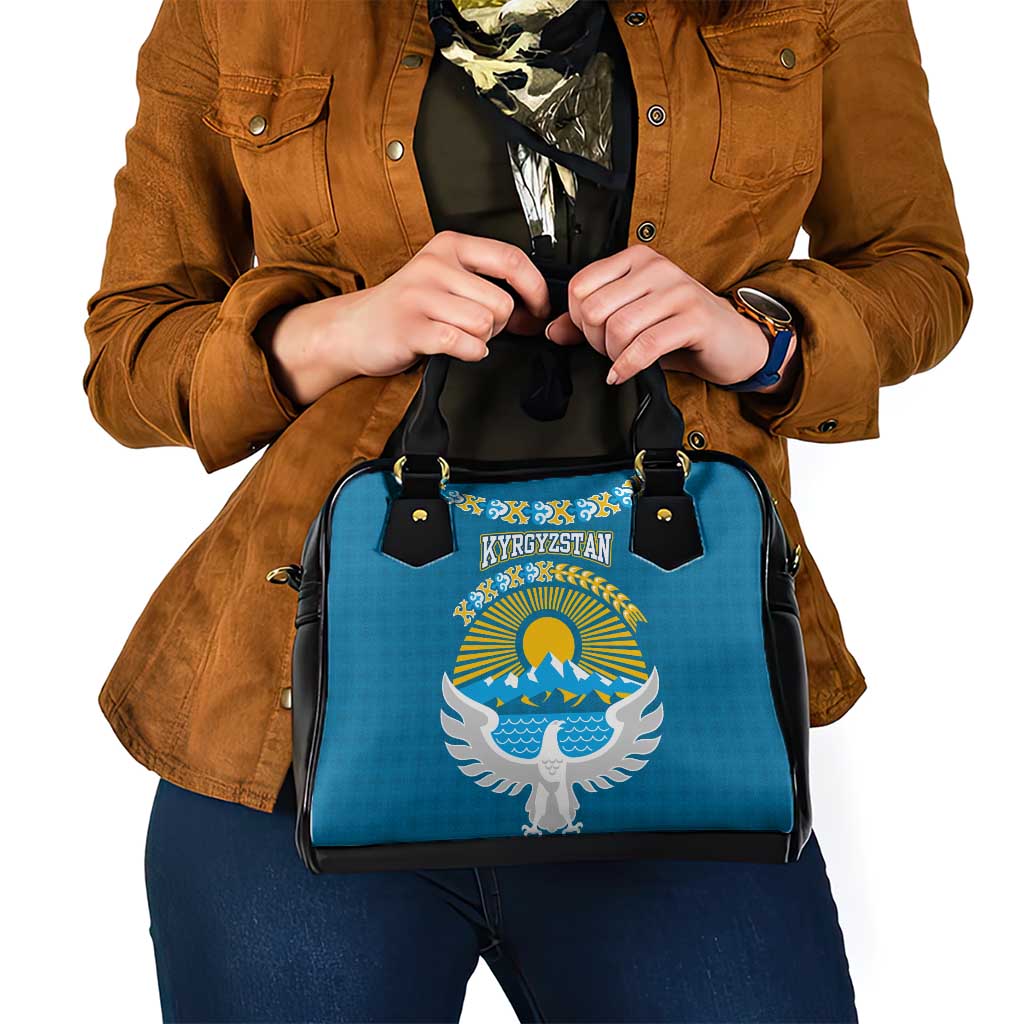 Kyrgyzstan Mountain Sunrise Shoulder Handbag with Blue with Eagle, Sun, and National Flag Design TS04