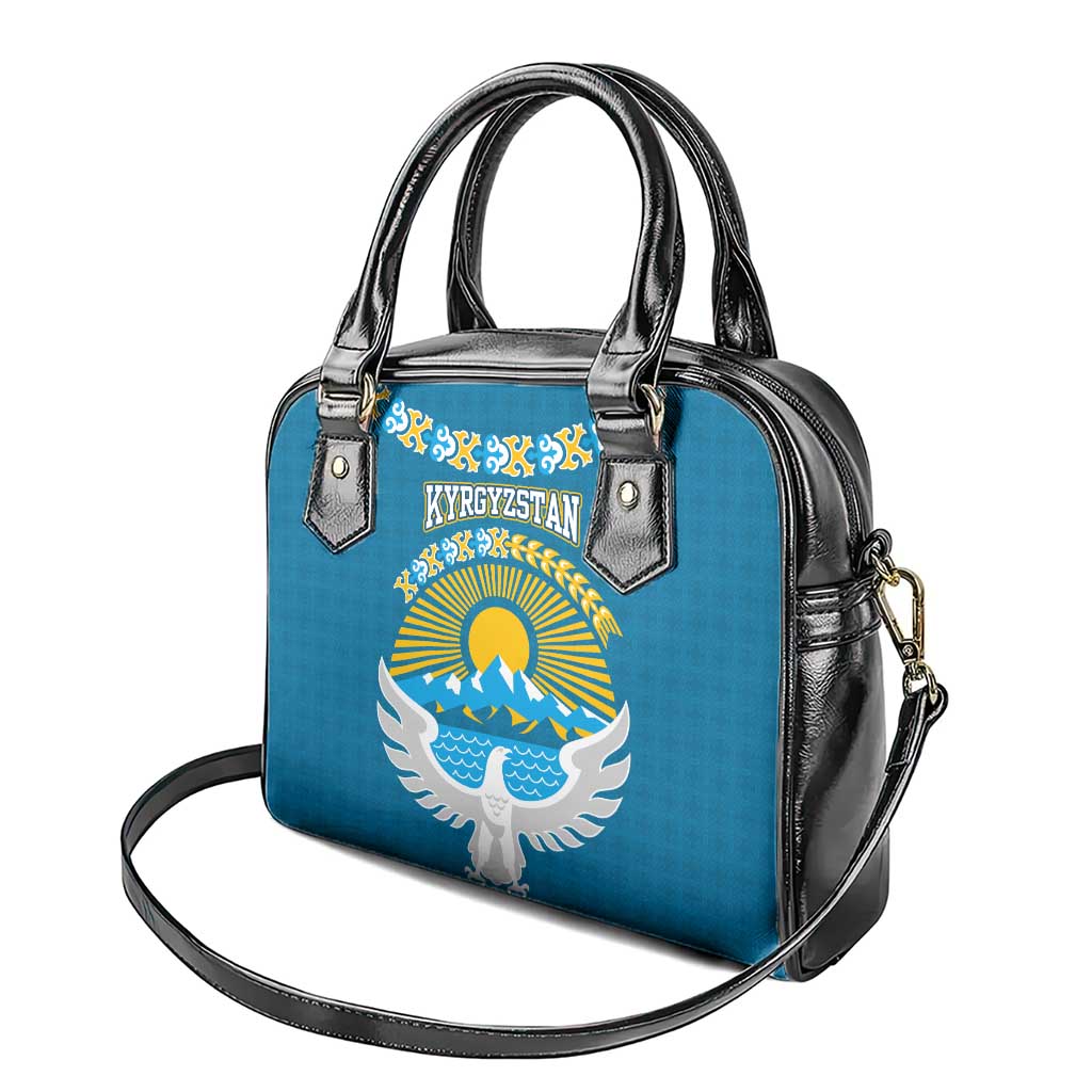 Kyrgyzstan Mountain Sunrise Shoulder Handbag with Blue with Eagle, Sun, and National Flag Design TS04