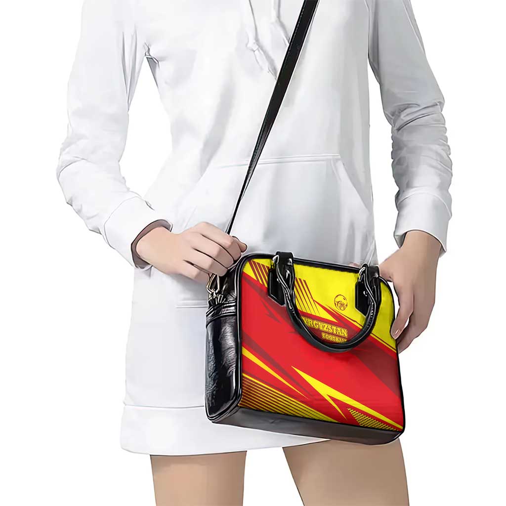 Kyrgyzstan Football Shoulder Handbag Red and Yellow Sports with National Emblem Design TS04