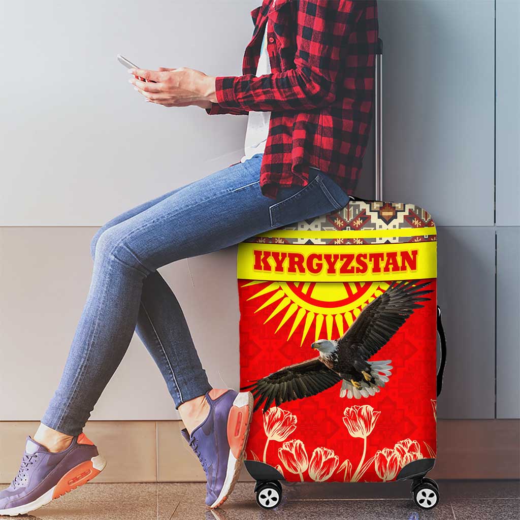 Kyrgyzstan Eagle and Tulip Luggage Cover with Red Ethnic Pattern with National Sun Emblem TS04