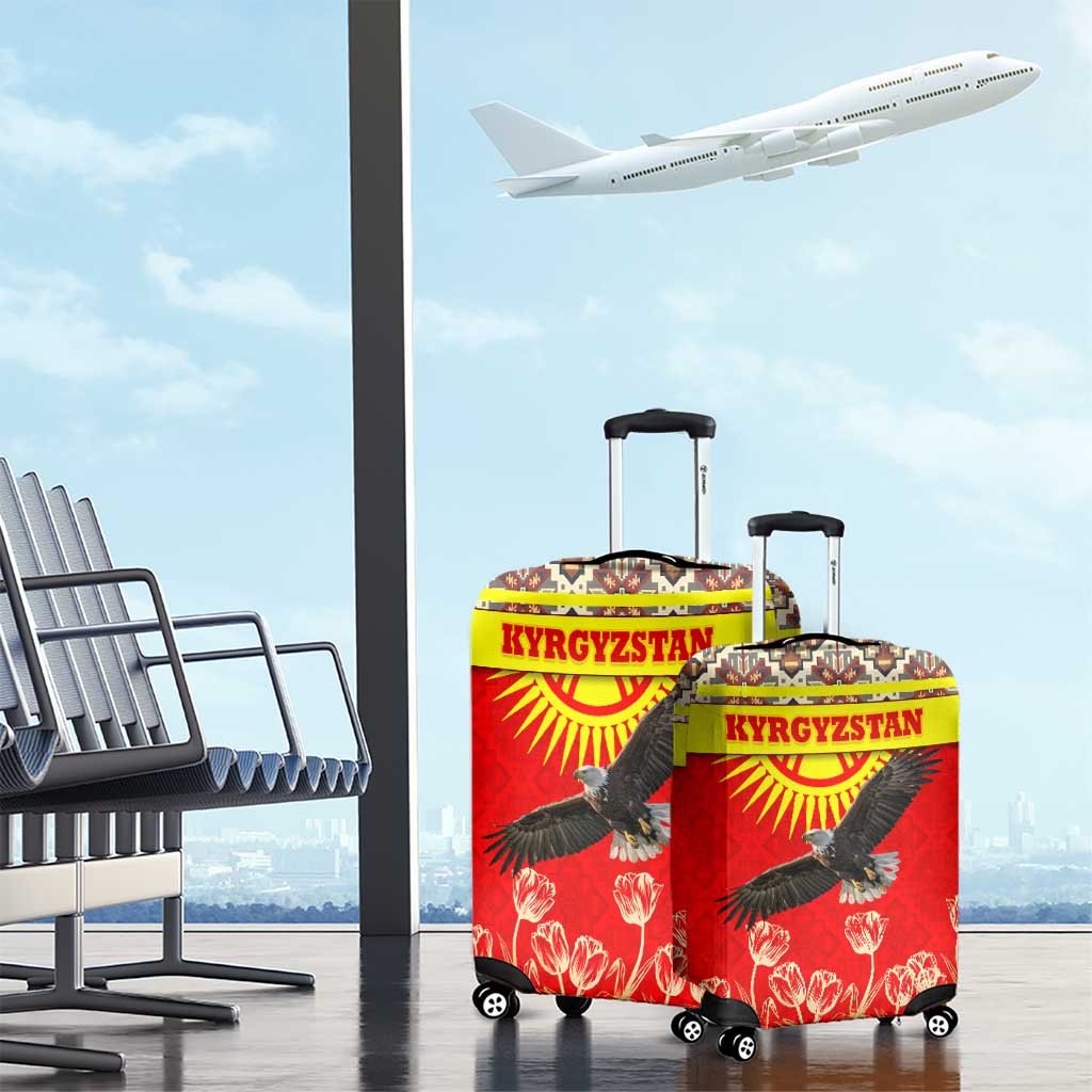 Kyrgyzstan Eagle and Tulip Luggage Cover with Red Ethnic Pattern with National Sun Emblem TS04