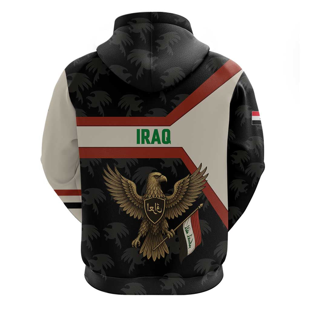 Iraq Golden Eagle Emblem Hoodie with Flag Stripes and National Arabic Script Design TS04