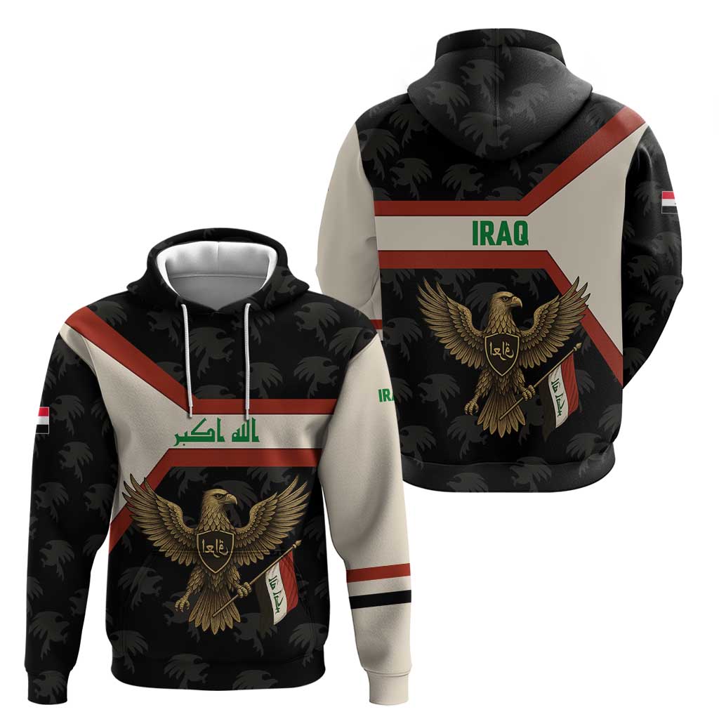 Iraq Golden Eagle Emblem Hoodie with Flag Stripes and National Arabic Script Design TS04