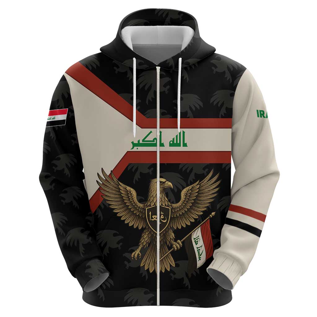 Iraq Golden Eagle Emblem Hoodie with Flag Stripes and National Arabic Script Design TS04