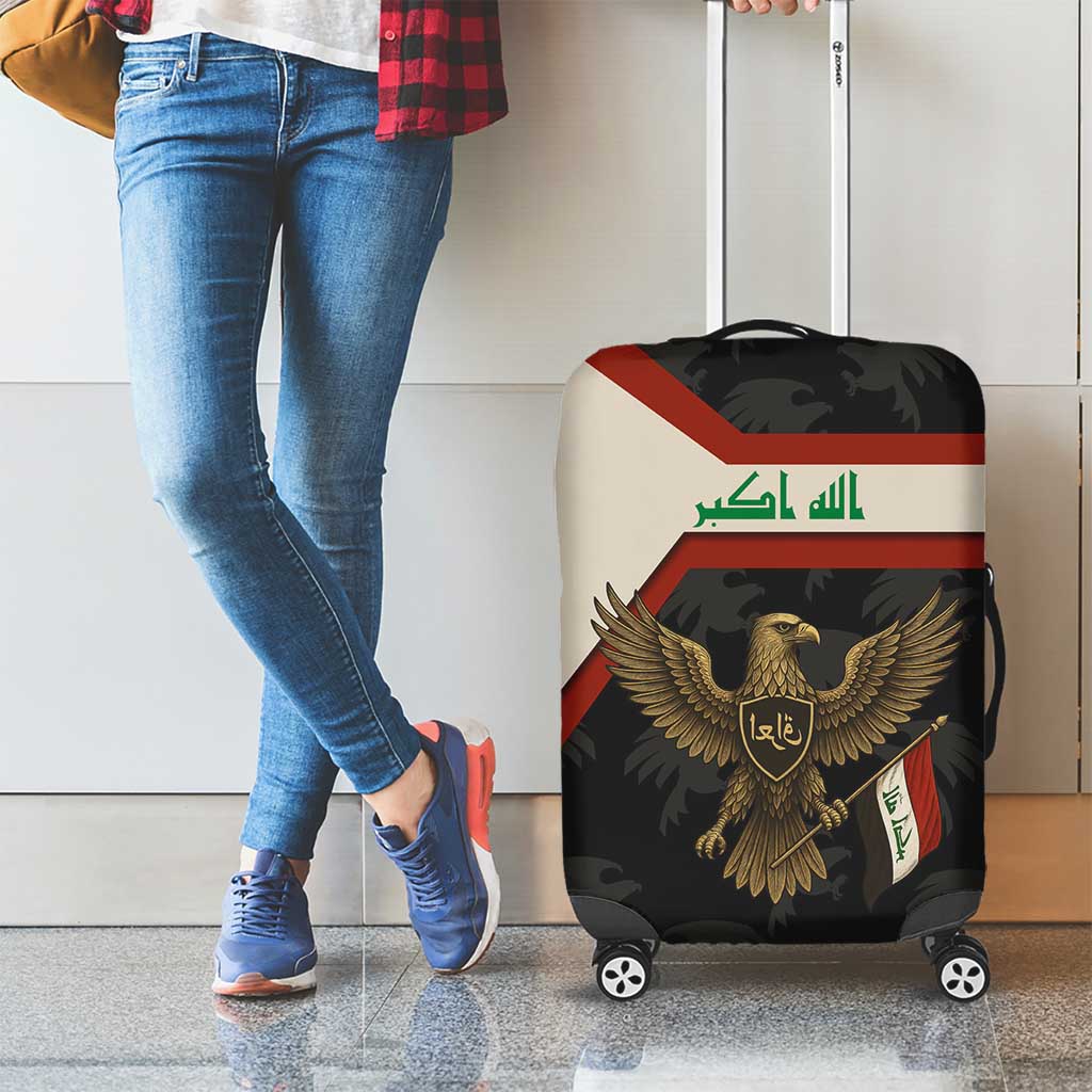 Iraq Golden Eagle Emblem Luggage Cover with Flag Stripes and National Arabic Script Design TS04