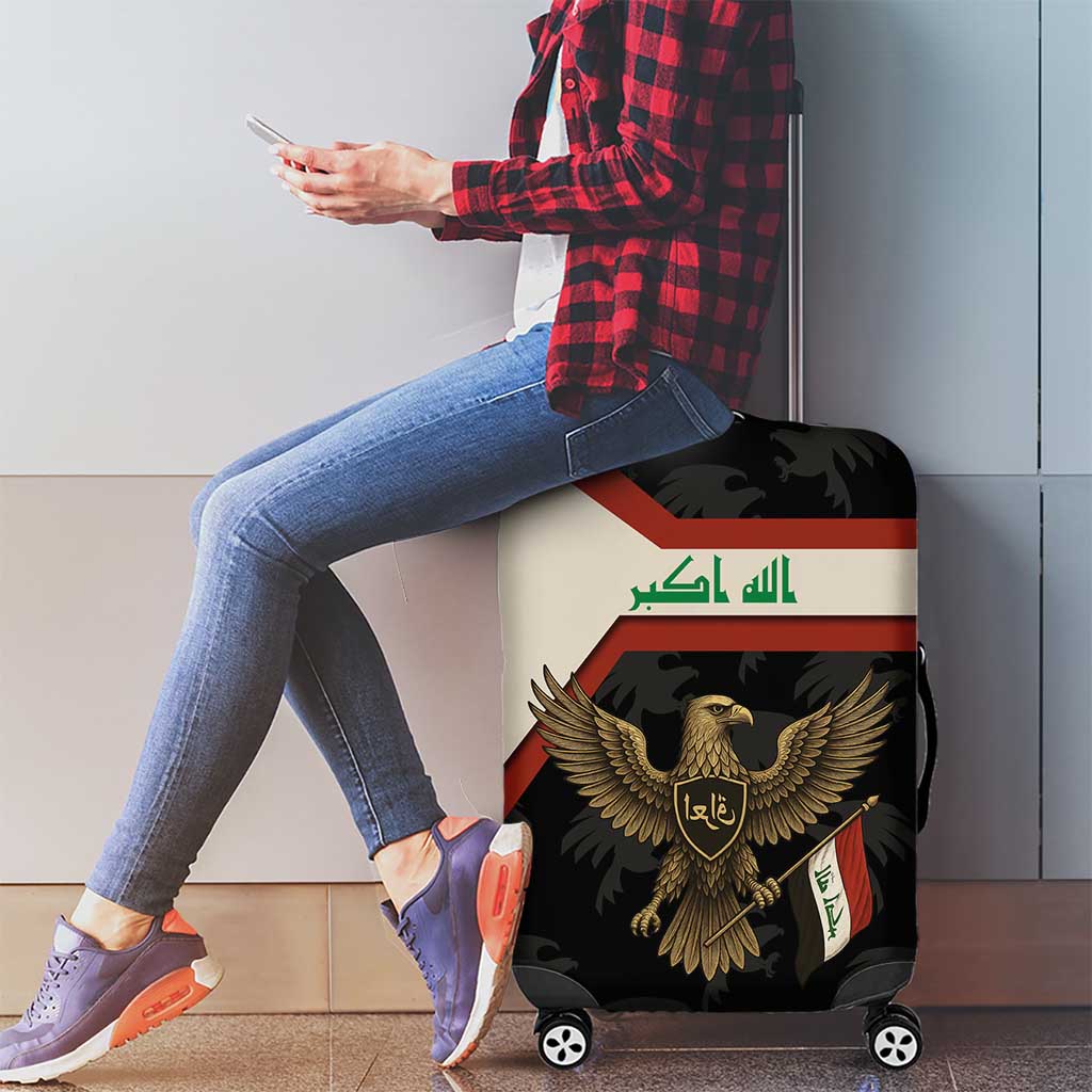Iraq Golden Eagle Emblem Luggage Cover with Flag Stripes and National Arabic Script Design TS04