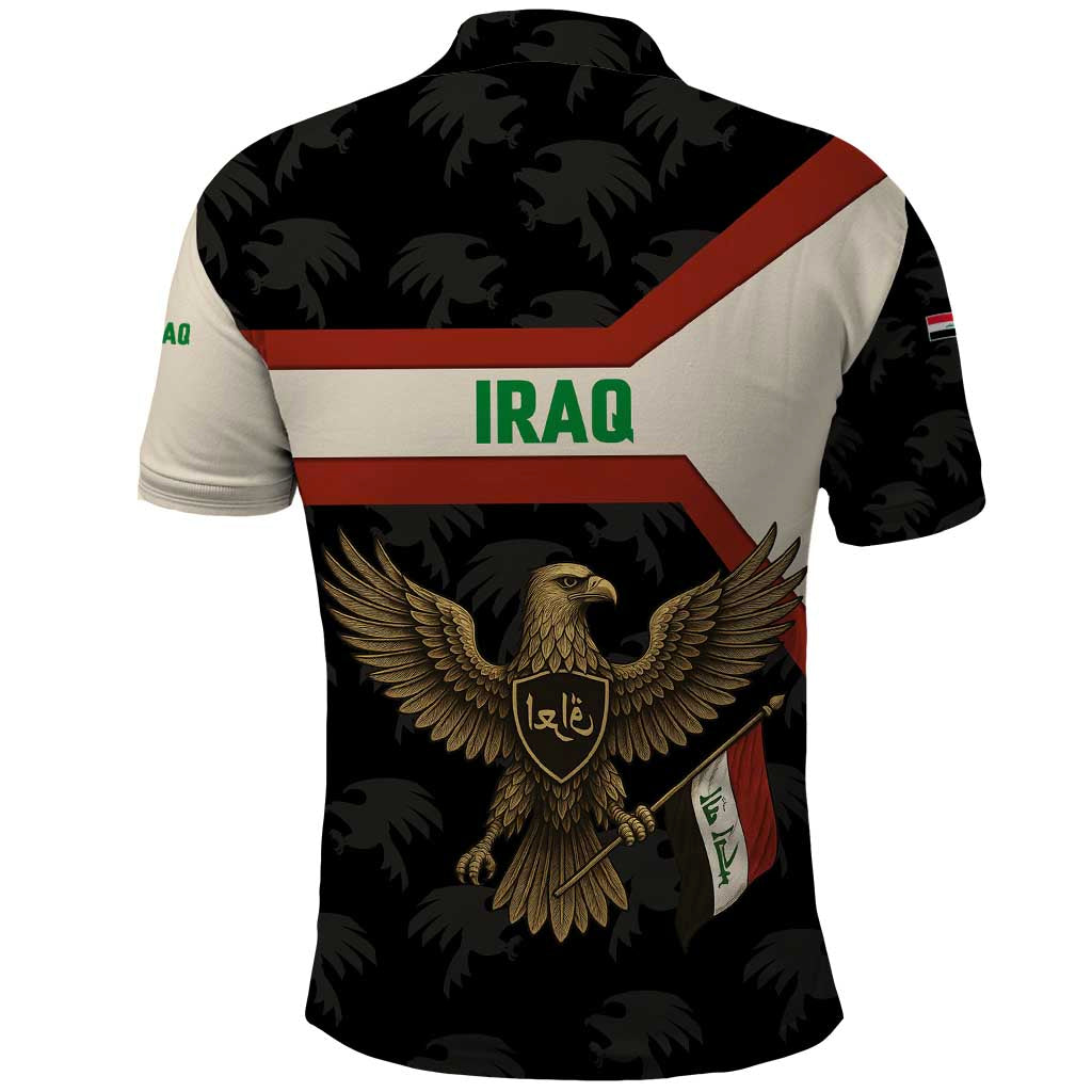 Iraq Golden Eagle Emblem Polo Shirt with Flag Stripes and National Arabic Script Design TS04