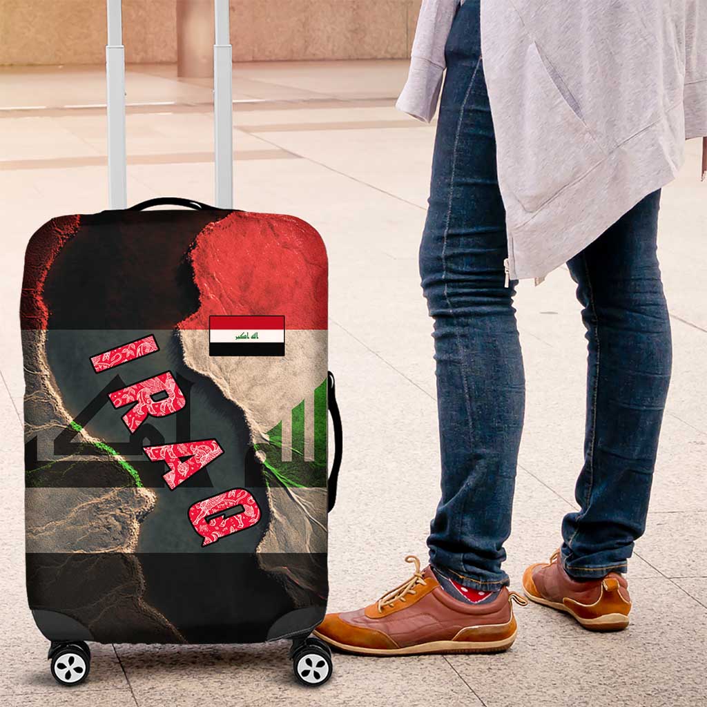 Iraq Flag Texture Luggage Cover with Golden Eagle Emblem and Cracked Earth Background Design TS04