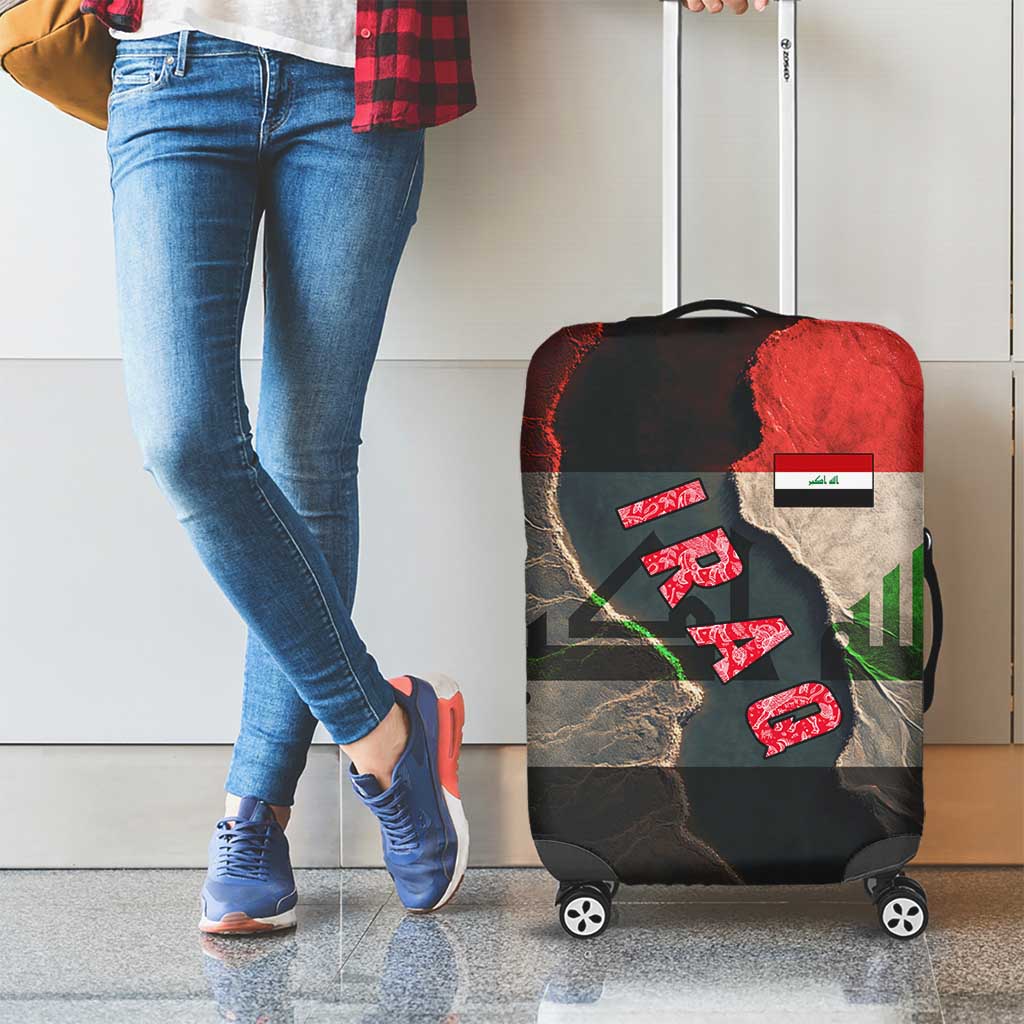 Iraq Flag Texture Luggage Cover with Golden Eagle Emblem and Cracked Earth Background Design TS04