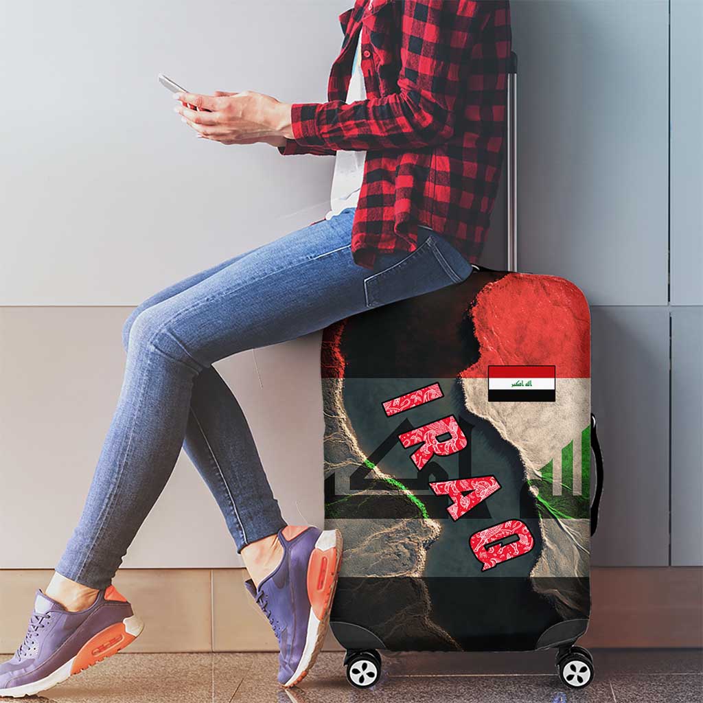 Iraq Flag Texture Luggage Cover with Golden Eagle Emblem and Cracked Earth Background Design TS04