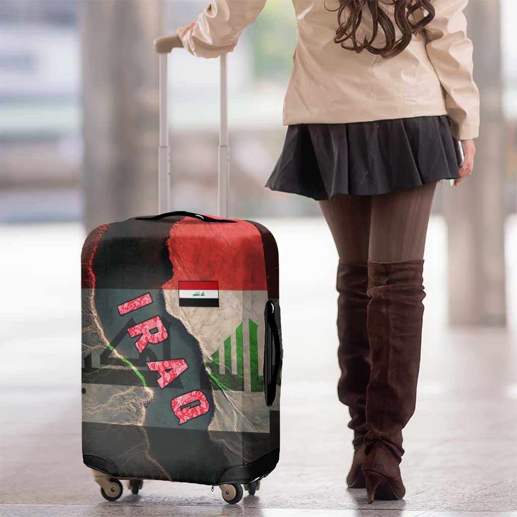 Iraq Flag Texture Luggage Cover with Golden Eagle Emblem and Cracked Earth Background Design TS04