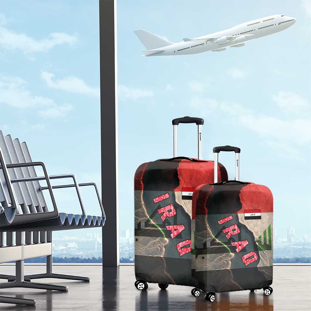 Iraq Flag Texture Luggage Cover with Golden Eagle Emblem and Cracked Earth Background Design TS04