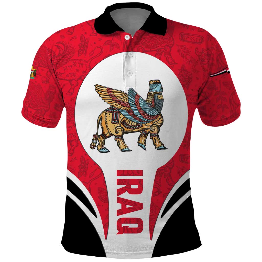 Iraq Polo Shirt with Lamassu Mythical Creature and National Map Design TS04