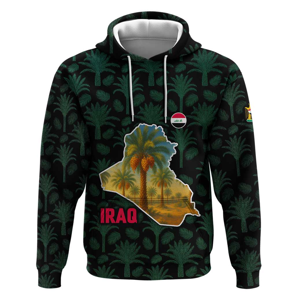 Iraq Hoodie with Palm Tree Landscape and Map Silhouette Design TS04