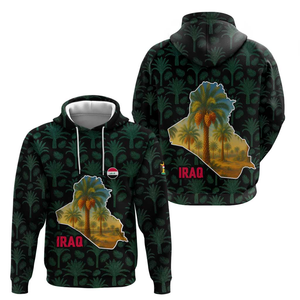 Iraq Hoodie with Palm Tree Landscape and Map Silhouette Design TS04