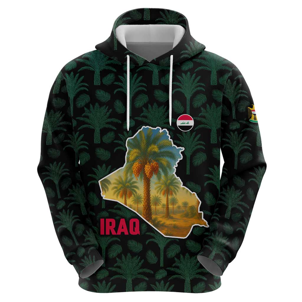 Iraq Hoodie with Palm Tree Landscape and Map Silhouette Design TS04