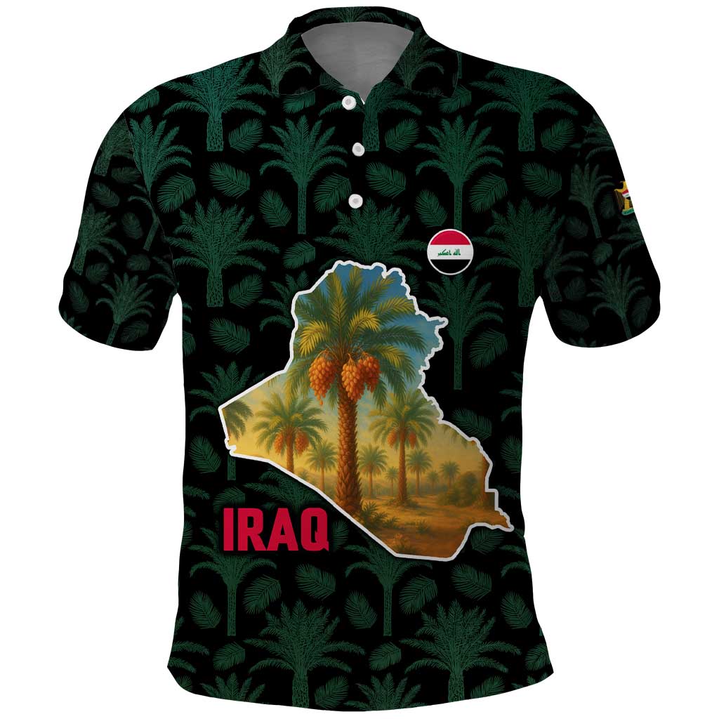 Iraq Polo Shirt with Palm Tree Landscape and Map Silhouette Design TS04