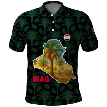 Iraq Polo Shirt with Palm Tree Landscape and Map Silhouette Design TS04