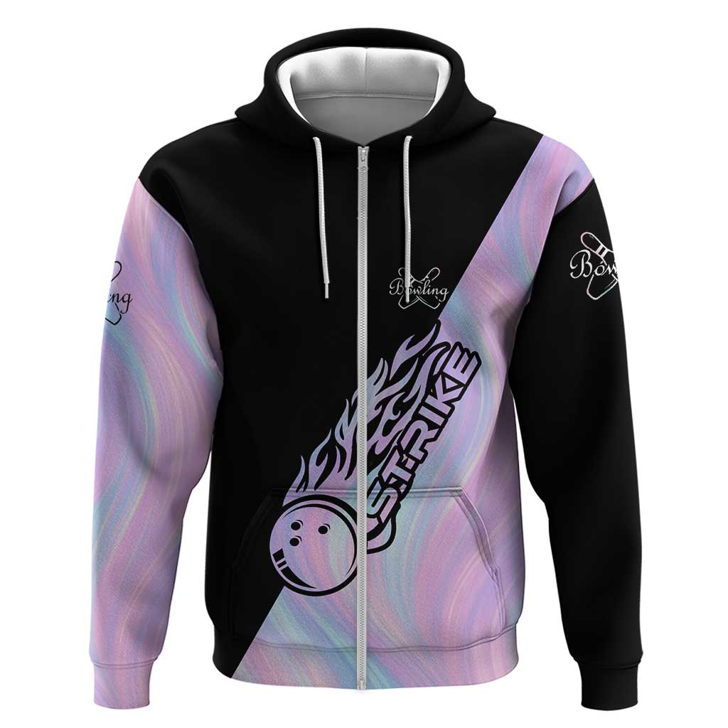 Bowling Strike Graphic Hoodie Custom Flaming Ball and Pastel Gradient Swirl Pattern Design TS04