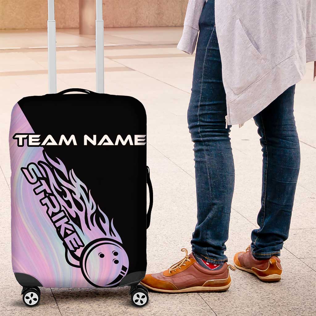 Bowling Strike Graphic Luggage Cover Custom Flaming Ball and Pastel Gradient Swirl Pattern Design TS04